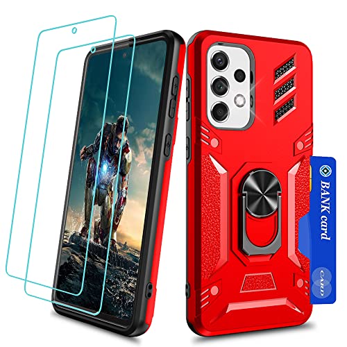 YmhxcY Hülle für Samsung Galaxy A33 5G Handyhülle&Schutzfolie 2 Stück,Hybrid Steckplatzkarte Schutzhülle Militär Standard Cover Case Metall Ring Ständer Halter Handy Hüllen A33 Rot von YmhxcY