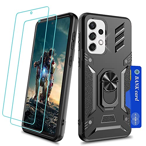 YmhxcY Hülle für Samsung Galaxy A33 5G Handyhülle&Schutzfolie 2 Stück,Hybrid Steckplatzkarte Schutzhülle Militär Standard Cover Case Metall Ring Ständer Halter Handy Hüllen A33 Schwarz von YmhxcY