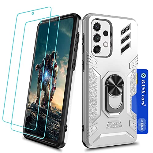 YmhxcY Hülle für Samsung Galaxy A33 5G Handyhülle&Schutzfolie 2 Stück,Hybrid Steckplatzkarte Schutzhülle Militär Standard Cover Case Metall Ring Ständer Halter Handy Hüllen A33 Splitter von YmhxcY