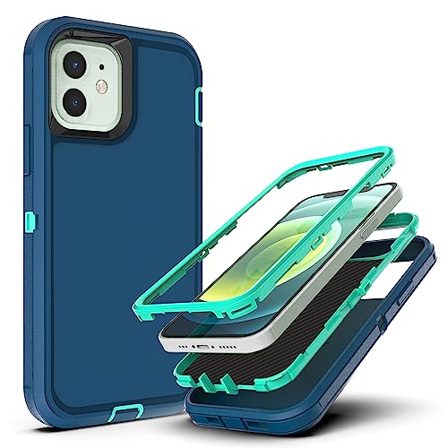 YmhxcY Hülle für iPhone 12/12 Pro - 3-in-1 Anti-Drop-Schutz, Kabelloses Laden, Bla/Türkis von YmhxcY