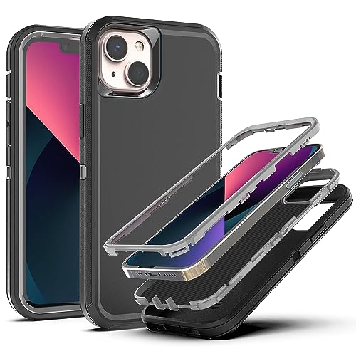 YmhxcY Hülle für iPhone 13 und iPhone 14,mit 3-in-1 Anti-Drop-Schutzhülle für iPhone 13/14-Schwarz/Grau von YmhxcY