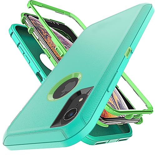 YmhxcY Hülle für iPhone XR mit,3-in-1 Anti-Drop-Schutzhülle für iPhone XR 6,1-Aqua Blue/Lime Green von YmhxcY