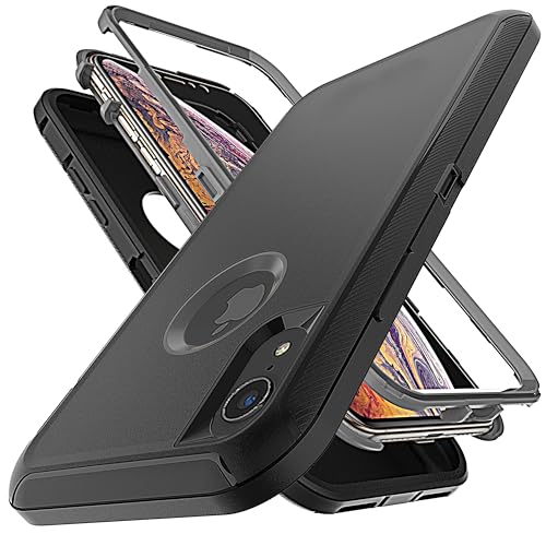 YmhxcY Hülle für iPhone XR mit,3-in-1 Anti-Drop-Schutzhülle für iPhone XR-Schwarz/Grau von YmhxcY