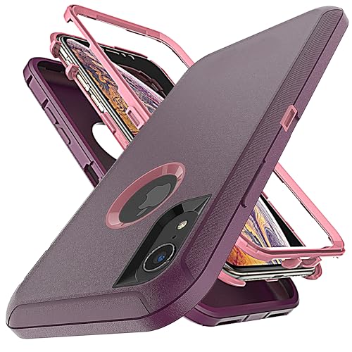 YmhxcY Hülle für iPhone XR mit,3-in-1 Anti-Drop-Schutzhülle für iPhone XR-Wein Rot/Rose Rosa von YmhxcY