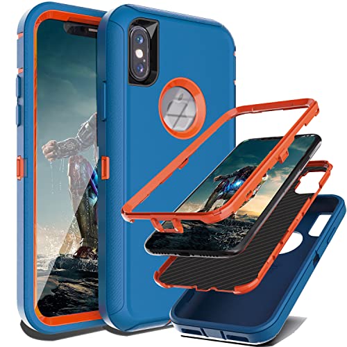 YmhxcY Hülle für iPhone XS Max mit,3-in-1 Anti-Drop-Schutzhülle für iPhone XS Max-Blau/Orange von YmhxcY
