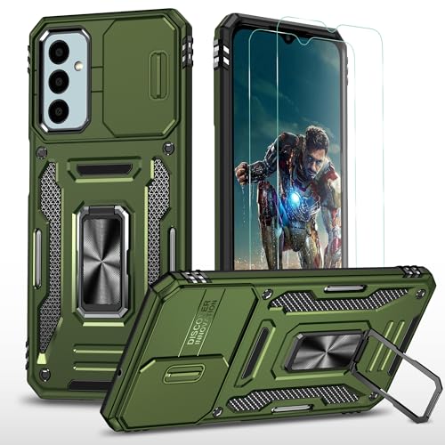 YmhxcY Schutzhülle für Samsung Galaxy A25 5G, mit [2 Displayschutzfolien], um 360° drehbarer Metallständer, stabile Schutzhülle [Militärqualität] für Samsung Galaxy A25, Olivgrün von YmhxcY