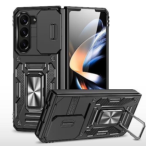 YmhxcY Schutzhülle für Samsung Galaxy Z Fold 5, Militärqualität, mit [verbessert] Schiebe-Kamera-Abdeckung, 360° drehbarer Metallständer, magnetische Hülle, für Samsung Galaxy Z Fold 5 5G, Schwarz von YmhxcY