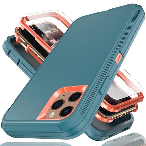 YmhxcY Schutzhülle für iPhone 11 Pro, 14 cm (5,8 Zoll), mit explosionsgeschützter Displayschutzfolie, 3-in-1, stoßfest, TPU, harter Polycarbonat, sturzsicher, für iPhone 11 Pro, Blau/Orange von YmhxcY