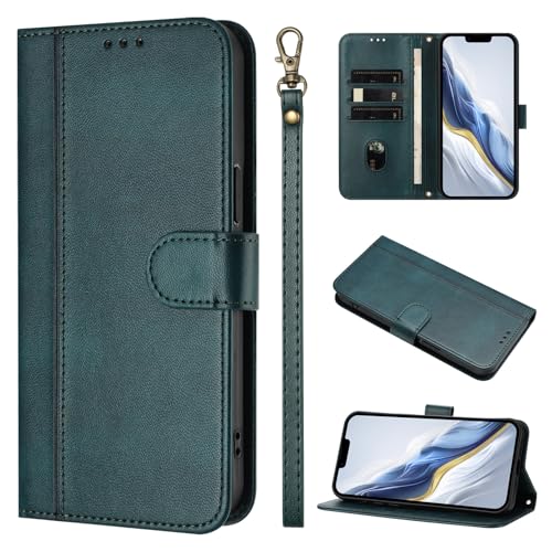 Ymyhyuxi Leder Flip Case für Samsung Galaxy A15 (4G 5G) Hülle Business Cover Card Wallet Phone Bag Cover (Dunkelgrün) von Ymyhyuxi