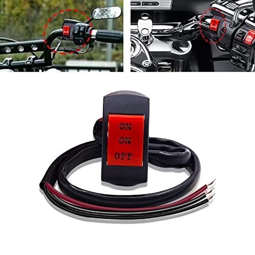 YnGia Motorrad Lenkerschalter Scheinwerfer Strahler Schalter, Universal 7/8 Zoll Fahren Nebelscheinwerfer 3-Positions Drucktaste Rot - 3 Drähte, Wasserdicht IP65, TÜV-zertifiziert von YnGia