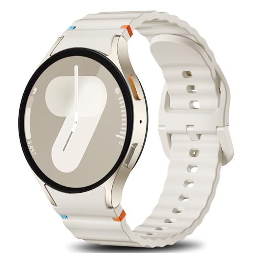 Ynitec Armbänder Kompatibel mit Samsung Galaxy Watch 7 Armband 40mm 44mm - 2025 Upgraded Keine Lücke Sport Silikonarmband für Watch-S 6 5 4 FE, 20mm Uhrenband für GalaxyWatch Classic/Pro, Creme von Ynitec