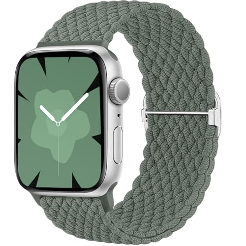 Ynitec Geflochtenes Loop Armband Kompatibel mit Apple Watch 40mm 41mm 38mm 42mm (Series 10), Elastisches Nylon Stoff Armbänder Damen Herren-Sport Band für iWatch 10 9 8 7 6 5 4 3 2 1 SE, Armeegrün von Ynitec
