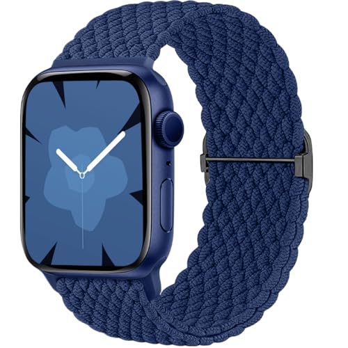 Ynitec Geflochtenes Loop Armband Kompatibel mit Apple Watch 40mm 41mm 38mm 42mm (Series 10), Elastisches Nylon Stoff Armbänder Damen Herren-Sport Band für iWatch 10 9 8 7 6 5 4 3 2 1 SE, MarineBlau von Ynitec