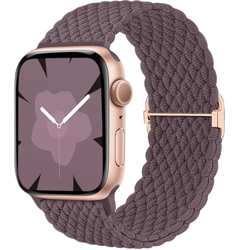 Ynitec Geflochtenes Loop Armband Kompatibel mit Apple Watch 40mm 41mm 38mm 42mm (Series 10), Elastisches Nylon Stoff Armbänder Damen Herren-Sport Band für iWatch 10 9 8 7 6 5 4 3 2 1 SE, RauchLila von Ynitec