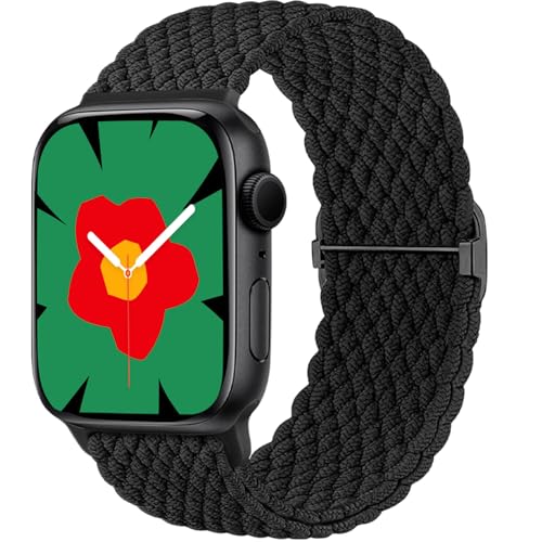 Ynitec Geflochtenes Loop Armband Kompatibel mit Apple Watch 40mm 41mm 38mm 42mm (Series 10), Elastisches Nylon Stoff Armbänder Damen Herren-Sport Band für iWatch 10 9 8 7 6 5 4 3 2 1 SE, Schwarz von Ynitec