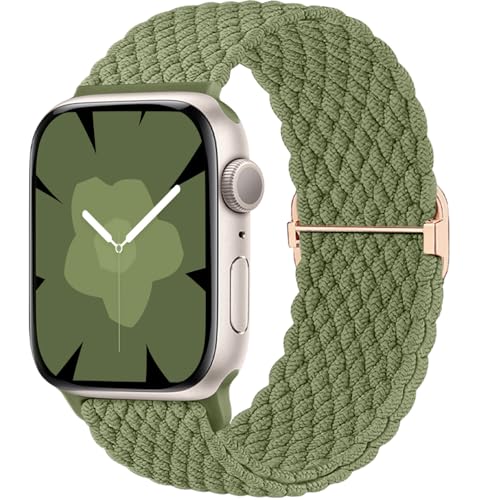 Ynitec Geflochtenes Loop Armband Kompatibel mit Apple Watch 40mm 41mm 38mm 42mm (Series 10), Elastisches Nylon Stoff Armbänder Damen Herren-Sport Band für iWatch Series 10 9 8 7 6 5 4 3 2 1 SE, Grün von Ynitec
