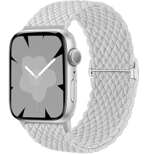 Ynitec Geflochtenes Loop Armband Kompatibel mit Apple Watch 40mm 41mm 38mm 42mm (Series 10), Elastisches Nylon Stoff Armbänder Damen Herren-Sport Band für iWatch Series 10 9 8 7 6 5 4 3 2 1 SE, Weiß von Ynitec
