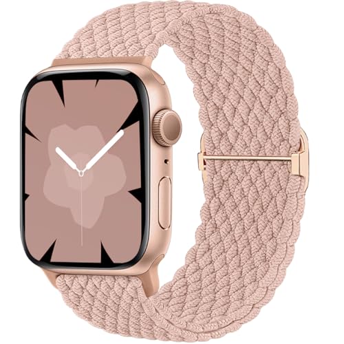 Ynitec Geflochtenes Loop Armband Kompatibel mit Apple Watch 40mm 41mm 38mm 42mm (Series 10), Elastisches Nylon Stoff Armbänder Damen Herren-Sport Band für iWatch Series 10 9 8 7 6 5 4 3 2 1 SE, Rosa von Ynitec