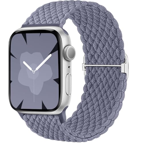 Ynitec Geflochtenes Loop Armband Kompatibel mit Apple Watch 44mm 42mm 45mm 49mm 46mm (Series 10), Elastisches Nylon Stoff Armbänder-Sport Band für iWatch 10 9 8 7 6 5 4 3 2 1 SE Ultra, BlauGrau von Ynitec