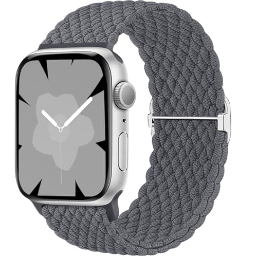 Ynitec Geflochtenes Loop Armband Kompatibel mit Apple Watch 44mm 42mm 45mm 49mm 46mm (Series 10), Elastisches Nylon Stoff Armbänder-Sport Band für iWatch 10 9 8 7 6 5 4 3 2 1 SE Ultra, SteinGrau von Ynitec