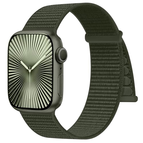 Ynitec Sport Nylon Armband Kompatibel mit Apple Watch Armband 41mm 40mm 38mm 42mm - Series 10 Damen, Verstellbares Ersatz Band Loop Uhrenarmband für iWatch Series 10 9 8 7 6 5 4 3 2 1 SE, Armee Grün Ynitec Sport Nylon Armband Kompatibel mit Apple Watch Armband 41mm 40mm 38mm 42mm - Series 10 Damen, Verstellbares Ersatz Band Loop Uhrenarmband für iWatch Series 10 9 8 7 6 5 4 3 2 1 SE, Armee Grün von Ynitec