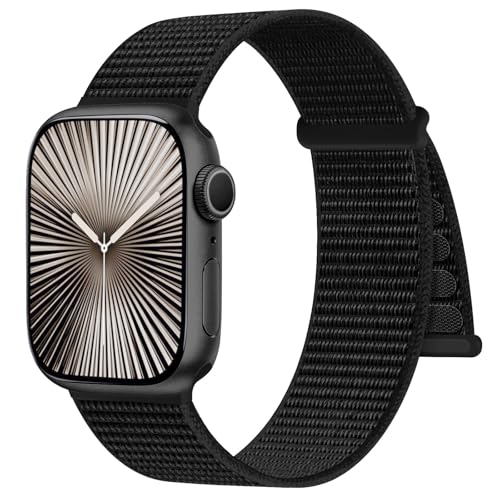 Ynitec Sport Nylon Armband Kompatibel mit Apple Watch Armband 41mm 40mm 38mm 42mm - Series 10 für Damen, Verstellbares Ersatz Band Loop Uhrenarmband für iWatch Series 10 9 8 7 6 5 4 3 2 1 SE, Schwarz Ynitec Sport Nylon Armband Kompatibel mit Apple Watch Armband 41mm 40mm 38mm 42mm - Series 10 für Damen, Verstellbares Ersatz Band Loop Uhrenarmband für iWatch Series 10 9 8 7 6 5 4 3 2 1 SE, Schwarz von Ynitec