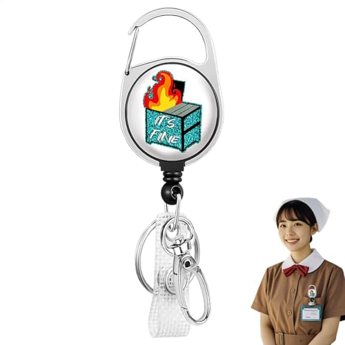 Dumpster Fire Badge Clip | Krankenschwester-Abzeichenspule, lustig, einziehbarer Schlüsselanhänger, Namensschild-Clip für Ausweise, Schlüssel, Abzeichenrolle mit Karabinerhaken von Ynnhik