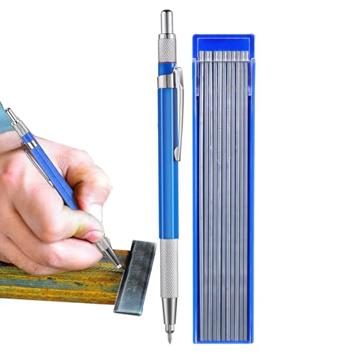 Metallmechanische Bleistift, Schweißstifte für Metall, Holzbearbeitungsstifte mechanisch, 12 silberrunde Nachfüllungen 2,0 mm, Eingebauter Spitzer, Stahlmarkierungsstift Metallarbeiten, Schweißer, von Ynnhik