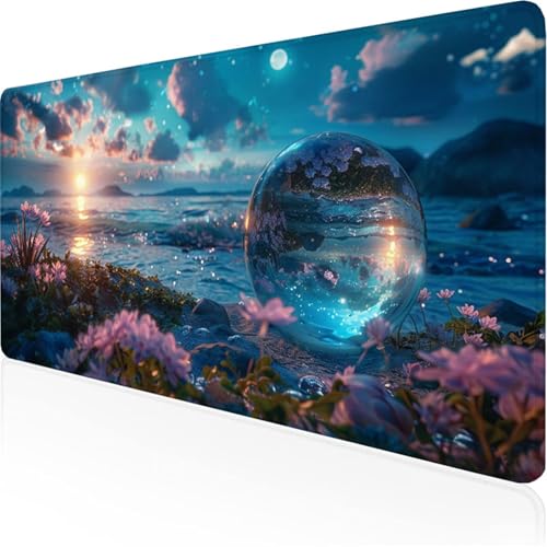 Blau Mauspad Wassertropfenmauspad XXL mit Leder und Rutchfeste Wildleder Wasserfeste Gaming Tischunterlage, Vernähte Kanten Rutsch Desk Mat Unterlage Büro/Home schreibunterlagen 600x300x3mm XY-265 von Ynulann