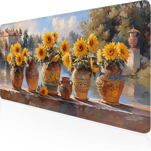 Gelb Mauspad Gänseblümchen (2) mauspad XXL mit Leder und Rutchfeste Wildleder Wasserfeste Gaming Tischunterlage, Vernähte Kanten Desk Mat für Unterlage Büro/Home schreibunterlagen 600x300x3mm XY-137 von Ynulann