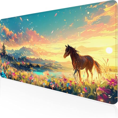 Gelb Mauspad Landschaft (2)mauspad xxl mit Leder und Rutchfeste Wildleder Wasserfeste Gaming Tischunterlage, Vernähte Kanten Anti Desk Mat für Unterlage Büro/Home schreibunterlagen 900x400x3mm XY-225 von Ynulann