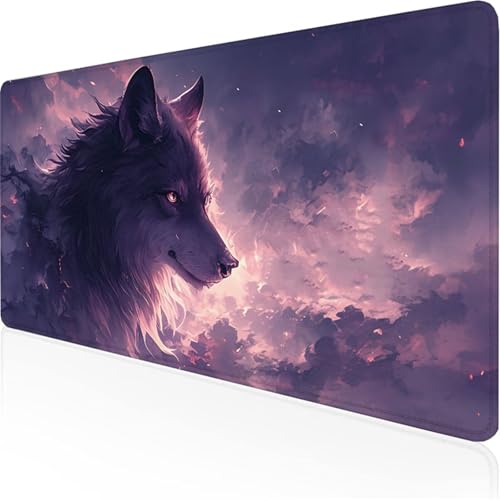 GrauMauspad Wolfmauspad XXL mit Leder und Rutchfeste Wildleder Wasserfeste Gaming Tischunterlage, Vernähte Kanten Anti Rutsch Desk Mat für Unterlage Büro/Home schreibunterlagen 800x400x3mm XY-197 von Ynulann