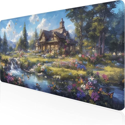 Grün Mauspad Holzhausmauspad xxl mit Leder und Rutchfeste Wildleder Wasserfeste Gaming Tischunterlage, Vernähte Kanten Anti Rutsch Desk Mat für Unterlage Büro/Home schreibunterlagen 700x300x3mm XY-233 von Ynulann