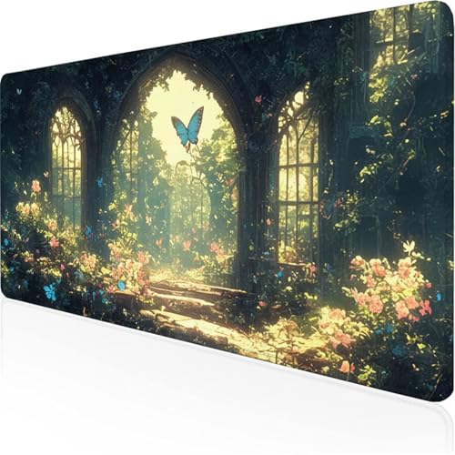 Grün Mauspad Pflanzen (3)mauspad xxl mit Leder und Rutchfeste Wildleder Wasserfeste Gaming Tischunterlage, Vernähte Kanten Anti Rutsch Desk Mat Unterlage Büro/Home schreibunterlagen 600x300x3mm XY-203 von Ynulann