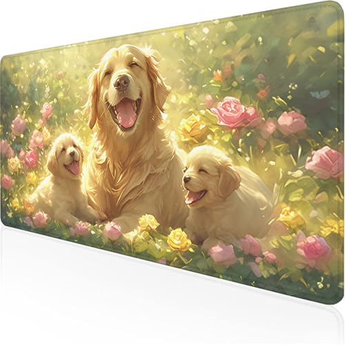 HellgelbMauspad Hundmauspad xxl mit Leder und Rutchfeste Wildleder Wasserfeste Gaming Tischunterlage, Vernähte Kanten Anti Rutsch Desk Mat für Unterlage Büro/Home schreibunterlagen 700x300x3mm XY-143 von Ynulann
