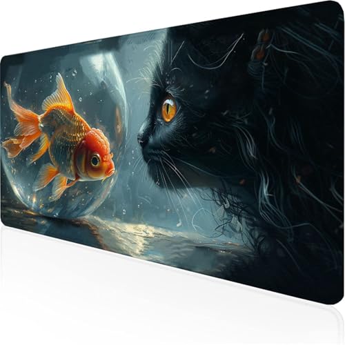 Mauspad Katze (2) mauspad XXL mit Leder und Rutchfeste Wildleder Wasserfeste Gaming Tischunterlage, Vernähte Kanten Anti Rutsch Desk Mat für Unterlage Büro/Home schreibunterlagen 600x300x3mm XY-195 von Ynulann
