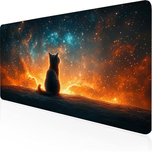 Orange Mauspad Sternenhimmelmauspad XXL mit Leder und Rutchfeste Wildleder Wasserfeste Gaming Tischunterlage, Vernähte Kanten Desk Mat für Unterlage Büro/Home schreibunterlagen 900x300x3mm XY-105 von Ynulann
