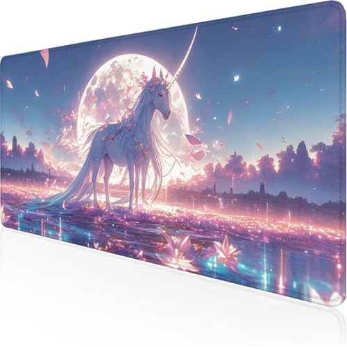Rosa Mauspad Einhornmauspad xxl mit Leder und Rutchfeste Wildleder Wasserfeste Gaming Tischunterlage, Vernähte Kanten Anti Rutsch Desk Mat für Unterlage Büro/Home schreibunterlagen 900x400x3mm XY-159 von Ynulann