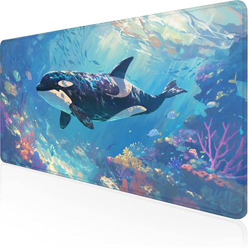 Schreibtischunterlage Blau Mauspad Delphin (2) rutschfeste Mausmatte Leicht, Reinigen,wasserdichte Multifunktionales Mousepad für Büro/Haus/Deko Großer Schreibtisch Gaming Teppich 900x300x3mm XY-254 von Ynulann