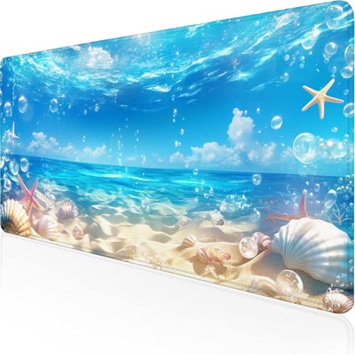 Schreibtischunterlage Blau Mauspad Meer (2) Rutschfeste Mausmatte Leicht, Reinigen,Wasserdichte Multifunktionales für /Haus/Deko Erweiterter Großer Schreibtisch Schutz Gaming Teppich 900x400x3mm XY-46 von Ynulann