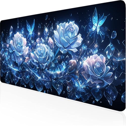 Schreibtischunterlage Blau Mauspad Pflanzen (2) rutschfeste Mausmatte Leicht, Reinigen,wasserdichte Multifunktionales Mousepad für Büro/Haus/Deko Großer Schreibtisch Gaming Teppich 900x300x3mm XY-30 von Ynulann