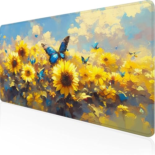 Schreibtischunterlage Gelb Mauspad Blumen(2) rutschfeste Mausmatte Leicht, Reinigen,wasserdichte Multifunktionales Mousepad für/Haus/Deko Großer Schreibtisch Schutz Gaming Teppich 700x300x3mm XY-204 von Ynulann