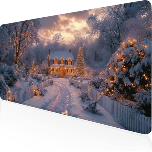 Schreibtischunterlage Weiß Mauspad Weihnachten rutschfeste Mausmatte Leicht, Reinigen,wasserdichte Multifunktionales Mousepad für Büro/Haus/Deko Großer Schreibtisch Gaming Teppich 900x400x3mm XY-114 von Ynulann