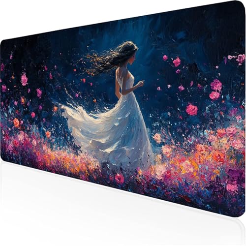 WeißMauspad Frau (2)mauspad xxl mit Leder und Rutchfeste Wildleder Wasserfeste Gaming Tischunterlage, Vernähte Kanten Anti Rutsch Desk Mat für Unterlage Büro/Home schreibunterlagen 900x300x3mm XY-175 von Ynulann