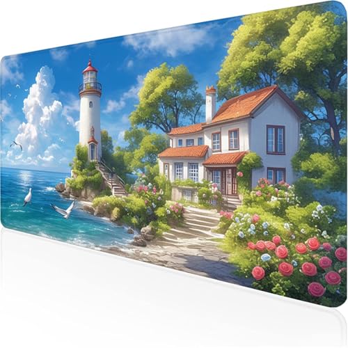 WeißMauspad Hausmauspad XXL mit Leder und Rutchfeste Wildleder Wasserfeste Gaming Tischunterlage, Vernähte Kanten Anti Rutsch Desk Mat für Unterlage Büro/Home schreibunterlagen 900x300x3mm XY-119 von Ynulann