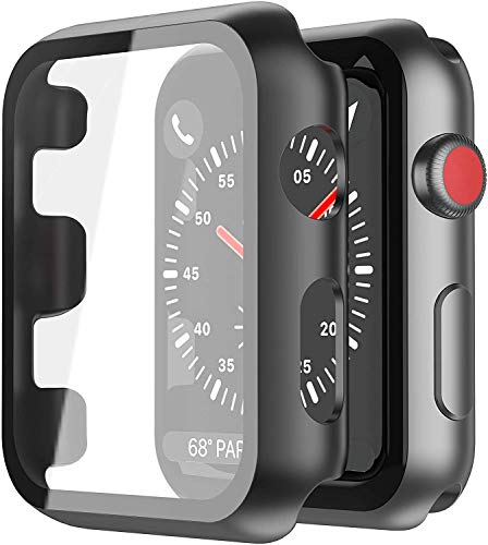 YoLin [2-Stück] Mit Glas Ultradünne Displayschutz Kompatibel mit Apple Watch Series 3 38mm, PC All-Around Schutzhülle für iWatch 38mm (2 Schwarz) von YoLin