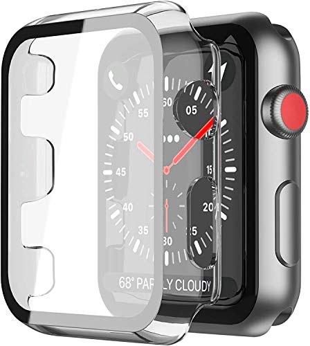 YoLin [2-Stück Mit Glas Ultradünne Displayschutz Kompatibel mit Apple Watch Series 3 42mm, PC All-Around Schutzhülle für iWatch 42mm (2 Transparent) von YoLin