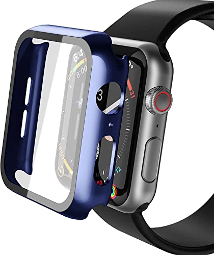 YoLin 2-Stück Mit Glas Ultradünne Displayschutz Kompatibel mit Apple Watch Series 6/ SE/Series 5 / Series 4 40mm, PC All-Around Schutzhülle für iWatch 40mm (1 Blau + 1 Transparent) von YoLin