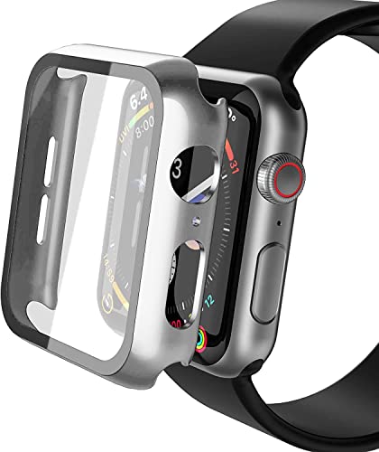 YoLin 2-Stück Mit Glas Ultradünne Displayschutz Kompatibel mit Apple Watch Series 6/ SE/Series 5 / Series 4 40mm, PC All-Around Schutzhülle für iWatch 40mm (1 Silber + 1 Transparent) von YoLin