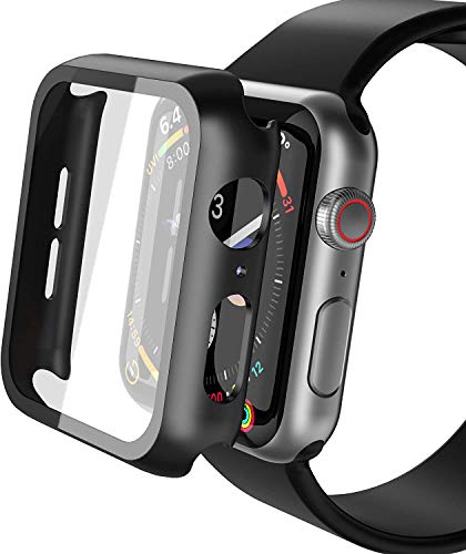 YoLin 2-Stück Mit Glas Ultradünne Displayschutz Kompatibel mit Apple Watch Series 6/ SE/Series 5 / Series 4 40mm, PC All-Around Schutzhülle für iWatch 40mm (2 Schwarz) von YoLin